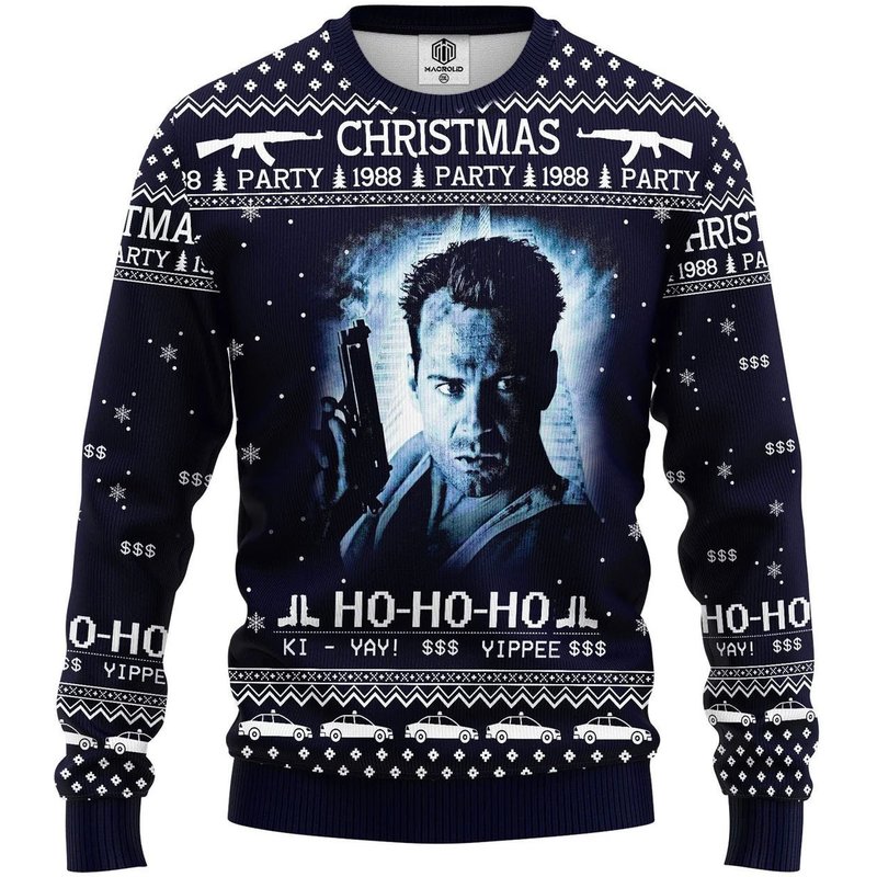 Die Hard 1988 Ugly Knitted Christmas Sweater Over Sweater
