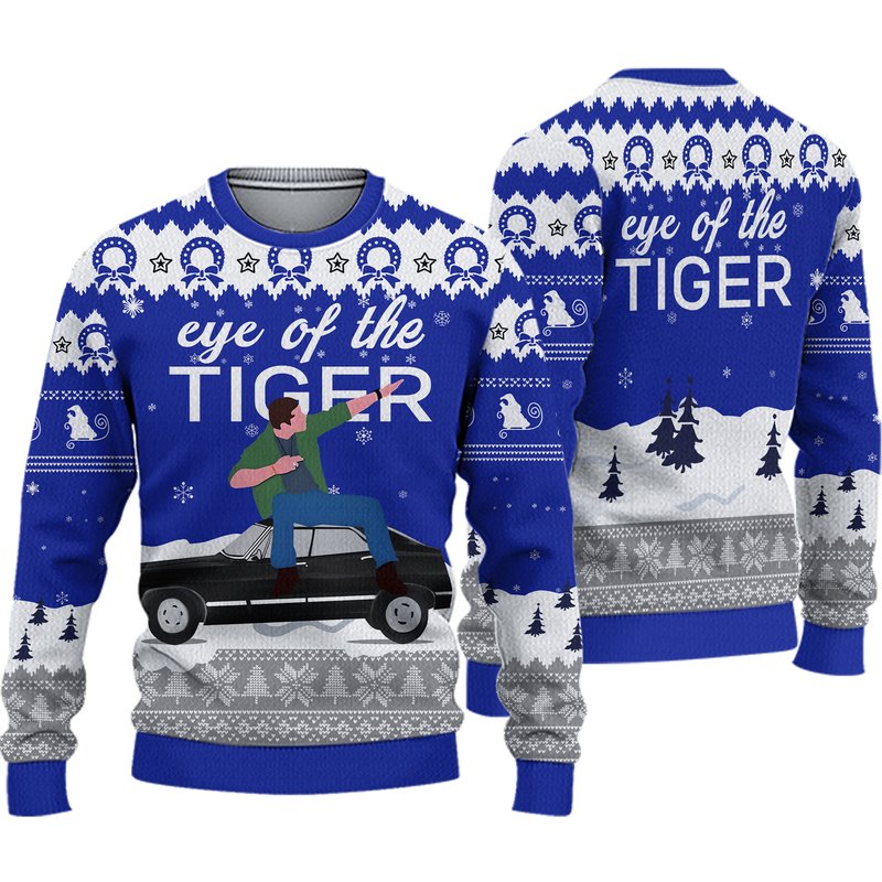 Supernatural Dean Singing Eye Of The Tiger Ugly Knitted Christmas 3d Sweater — Chandails pour hommes