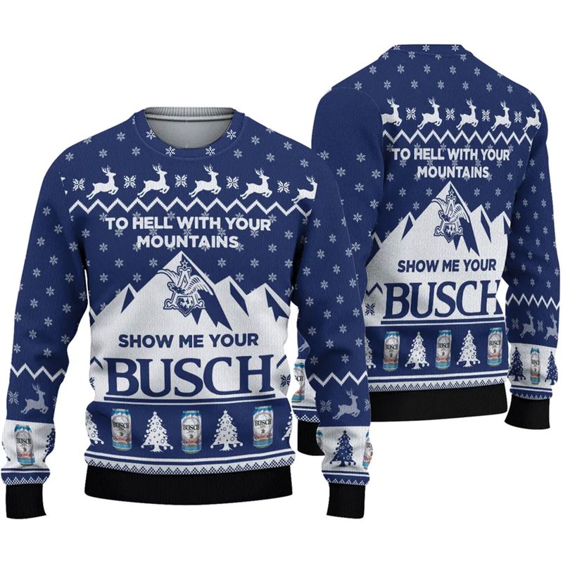 To Hell With Your Mountains Show Me Your Busch Ugly Knitted Christmas 3d Sweater — Chandails pour hommes