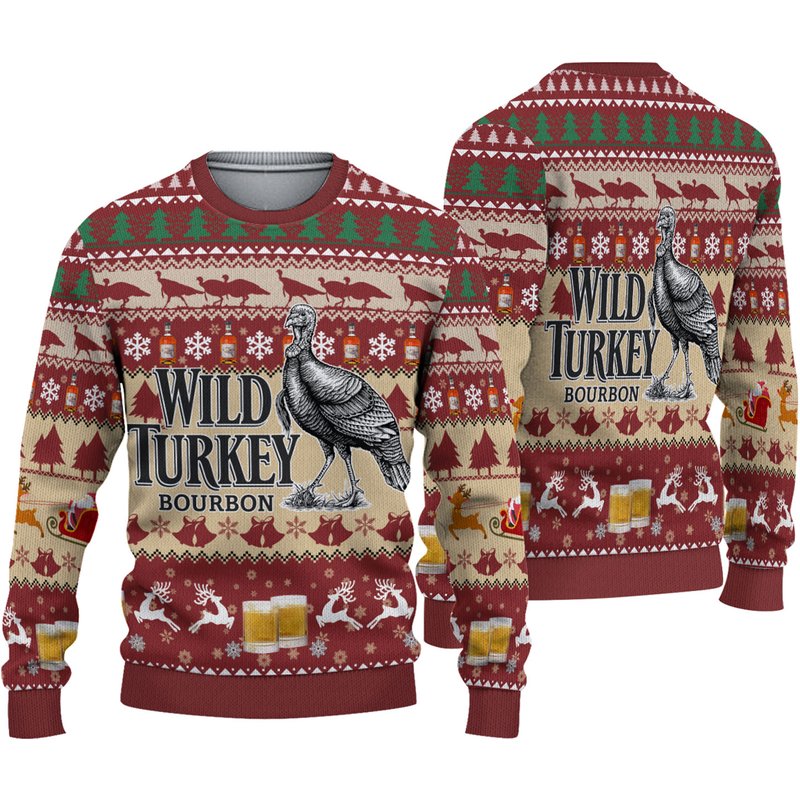 Wild Turkey Bourbon Beer Ugly Christmas Sweater — Chandails pour hommes