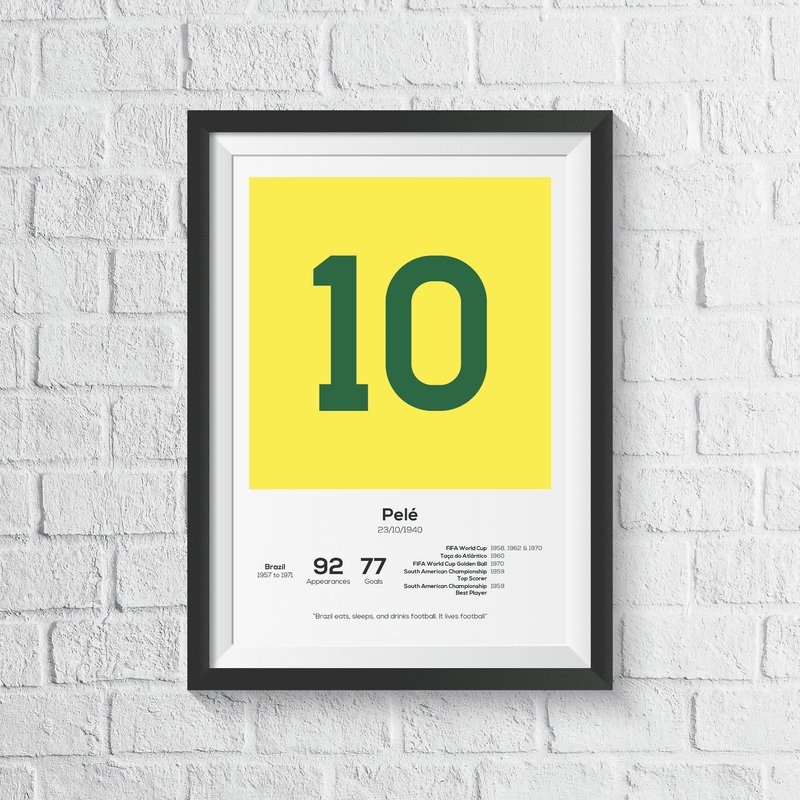 Pele Brazil Legend Stats Football Print Poster — Affiches et impressions