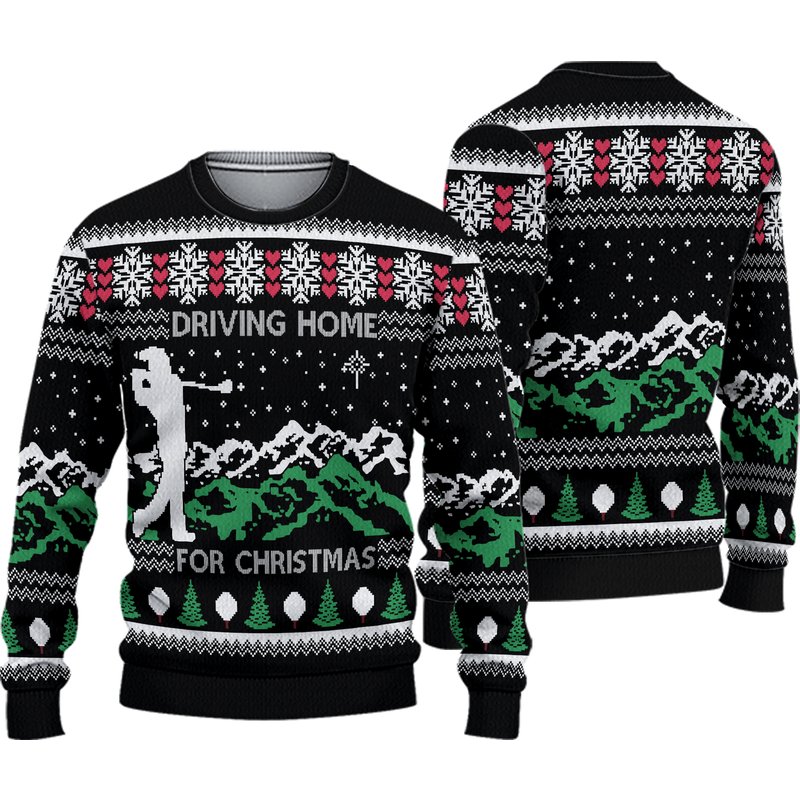 Driving Home For Christmas Golf Ugly Knitted Christmas Sweater — Chandails pour hommes