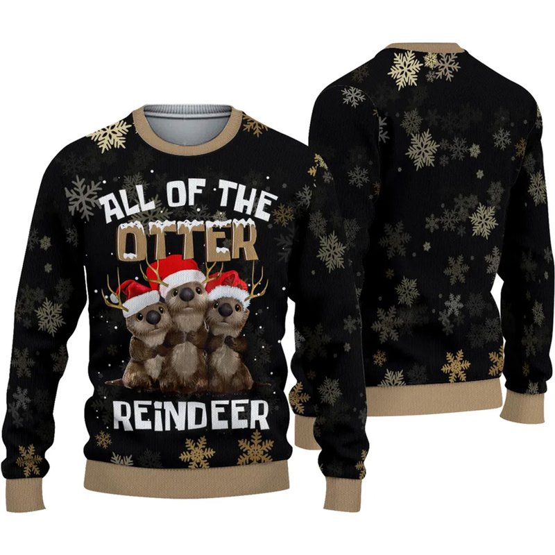 All Of The Otter Reindeer Ugly Knitted Christmas Sweater — Chandails pour hommes