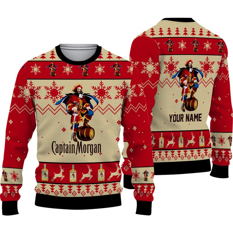 Personalized Captain Morgan Christmas Ugly Knitted Christmas Sweater — Chandails pour hommes