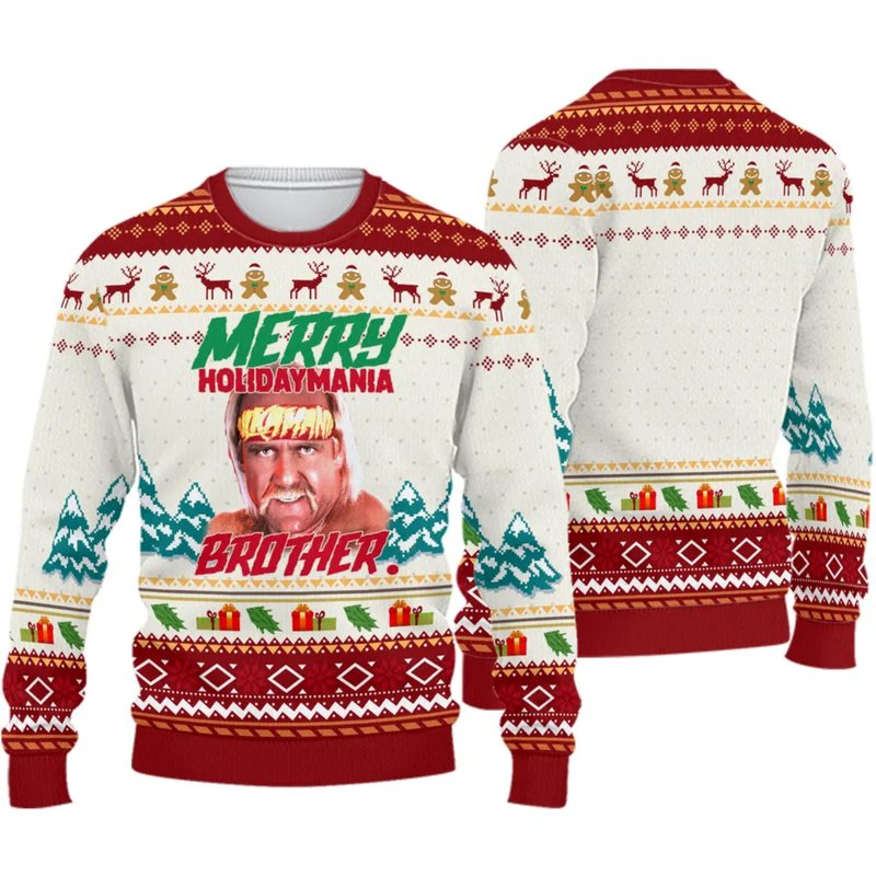 Wrestle Mania Ugly Knitted Christmas Sweater — Chandails pour hommes