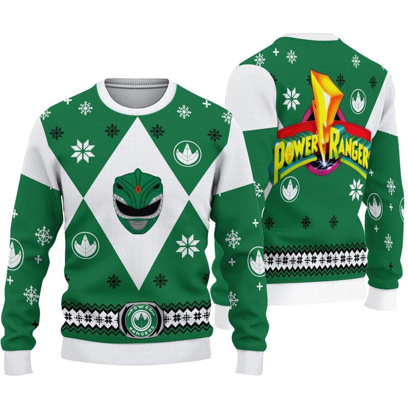Mighty Morphin Power Rangers Green Ugly Christmas 3d Sweater — Chandails pour hommes