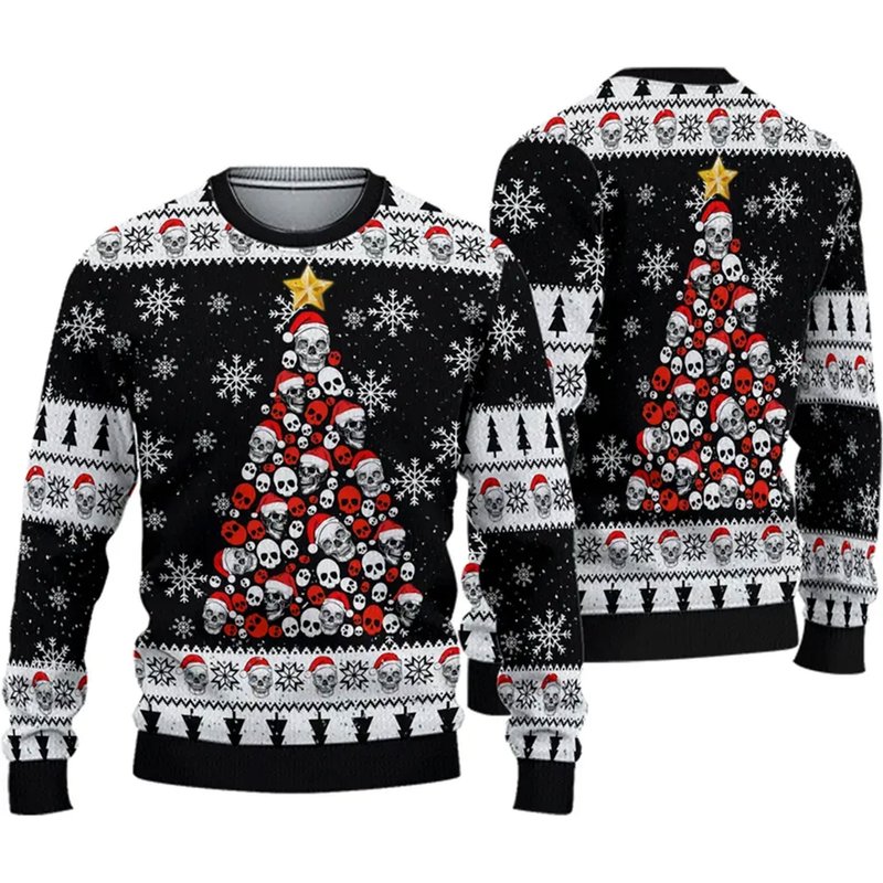 Skull Pine Tree Ugly Christmas 3d Sweater — Chandails pour hommes