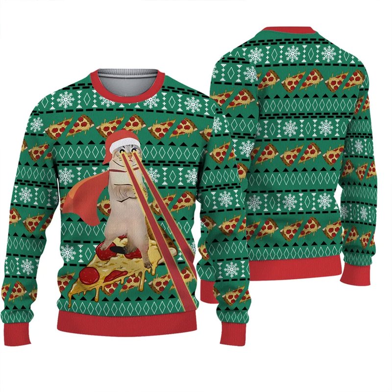Drax Pizza Cat With Laser Eyes Ugly Christmas 3d Sweater — Chandails pour hommes