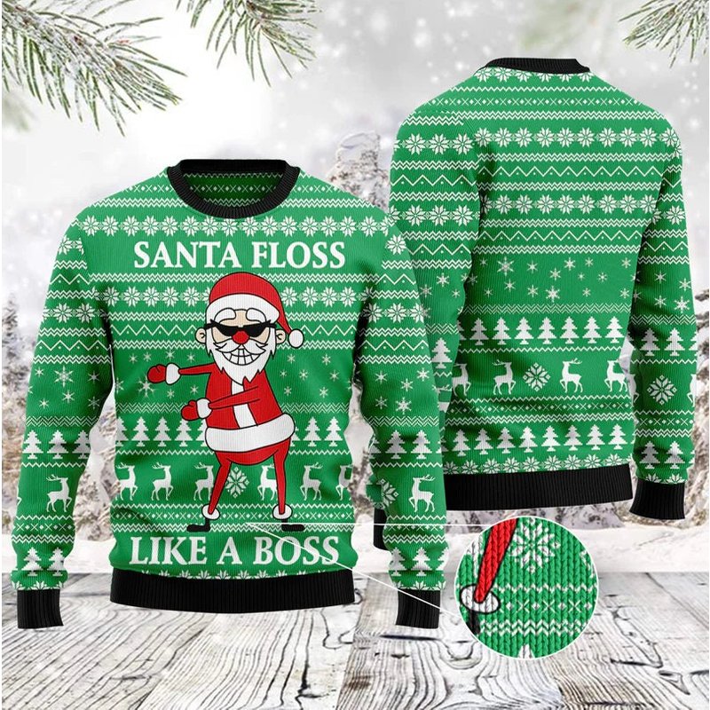Santa Floss Like A Boss Ugly Christmas 3d Sweater — Chandails pour hommes