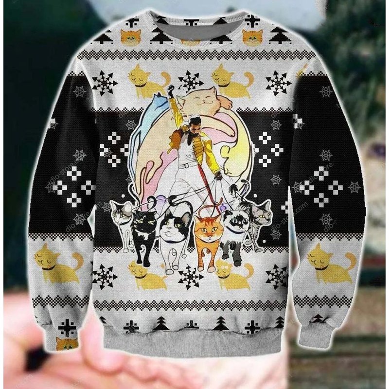 Freddie Mercury And His Cats Ugly Christmas 3d Sweater — Chandails pour hommes
