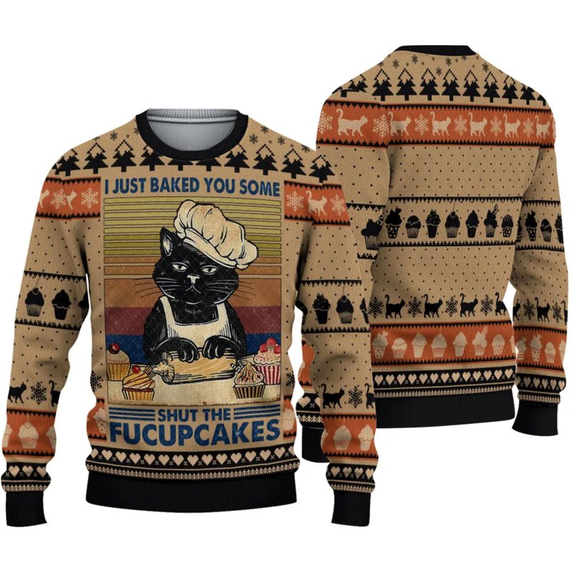 Shut The Fucupcakes Ugly Christmas 3d Sweater — Chandails pour hommes