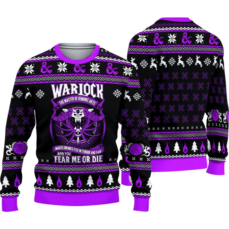 Dnd Classes Warlock Ugly Sweater Christmas — Chandails pour hommes