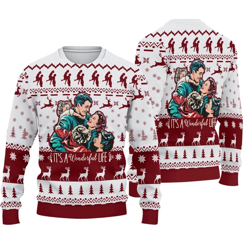 Vintage It's A Wonderful Life Family Ugly Christmas Sweater — Chandails pour hommes