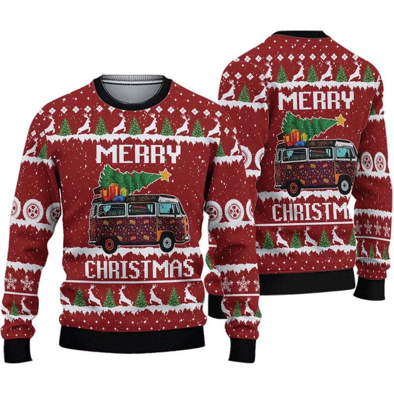 Hippie Car Merry Christmas Ugly Christmas Sweater — Chandails pour hommes