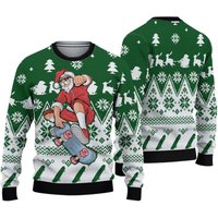 Funny Santa Claus Skateboarding Ugly Christmas Sweater