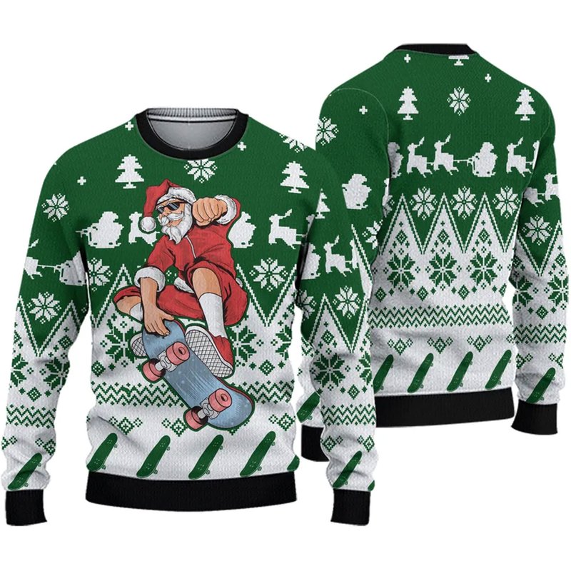 Funny Santa Claus Skateboarding Ugly Christmas Sweater — Chandails pour hommes
