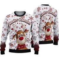 Adorable Reindeer Merry & Bright Ugly Christmas Sweater