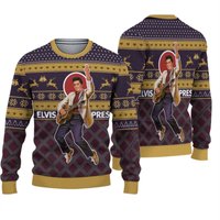 Elvis Presley King Of Rock Brown Love Ugly Christmas Knitted Sweater