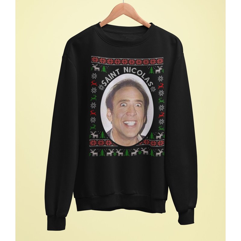 Nicholas Cage Christmas Sweater - Saint Nicholas | Funny Gift Santa Nick Cage — Chandails pour hommes
