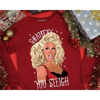 Shantay You Sleigh Christmas Jumper Drag Queen Ladies Red Xmas Sweater — Sweats à capuche pour hommes