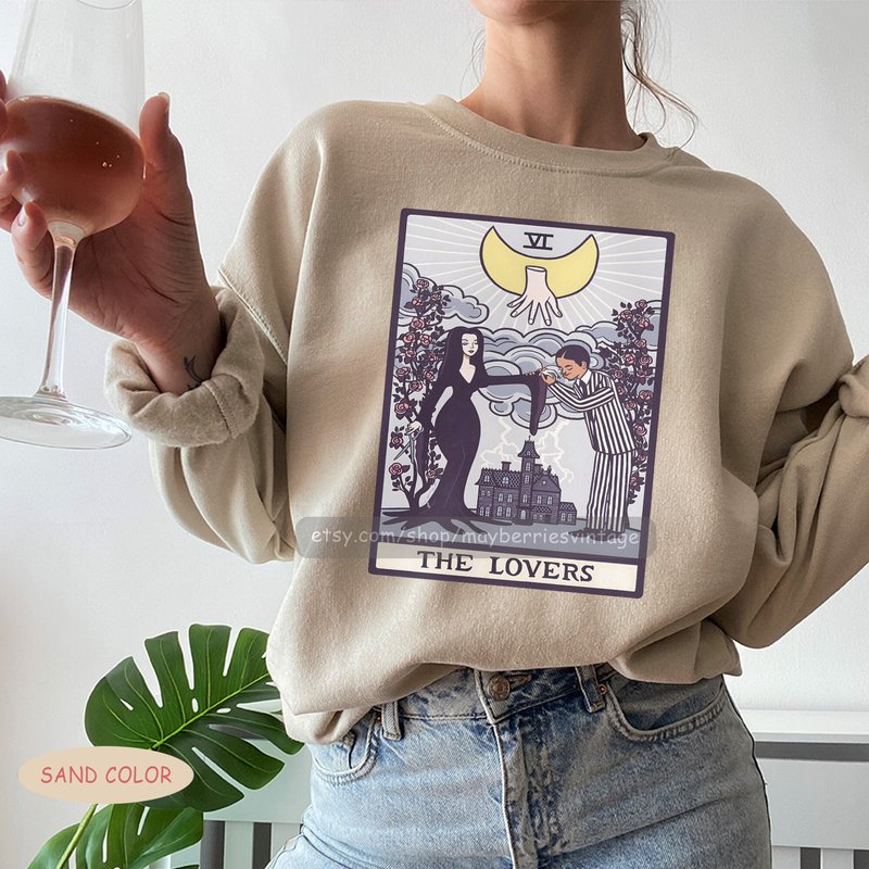 Addams The Lover Vi Tarot Inspired Sweatshirt,the Addams Family Vintage Sweatshirt — Mens Hoodies