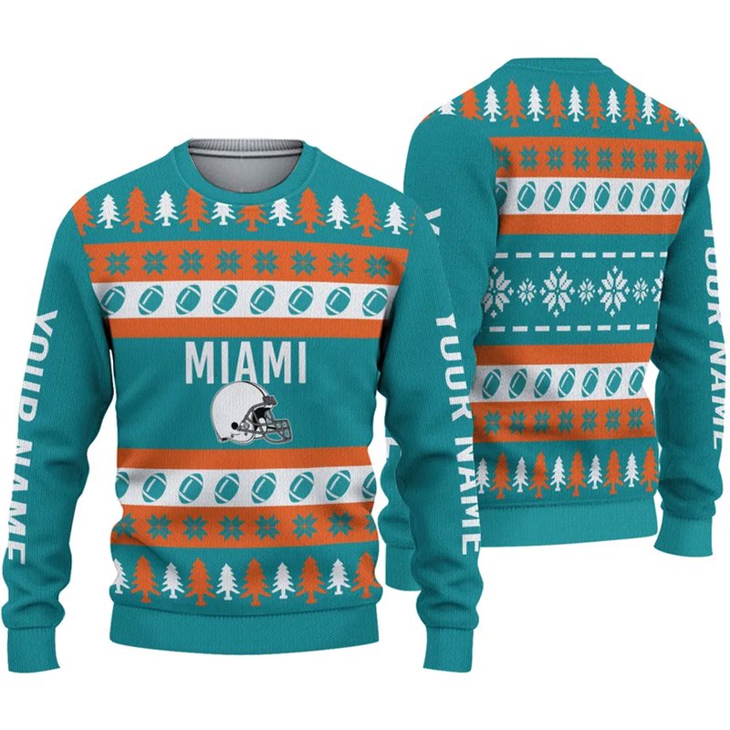 Christmas Sweater Men, Customized Miami Football Sweater, Miami Christmas — Chandails pour hommes