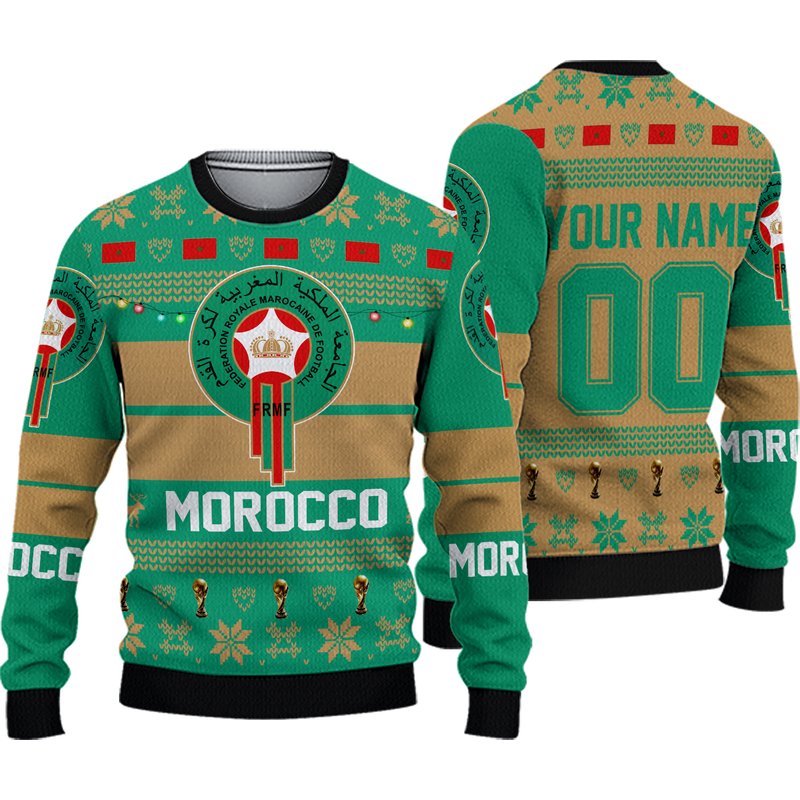 Morocco National Team, Personalized Custom Name Number, Qatar World Cup 2022 3d Sweater — Chandails pour hommes