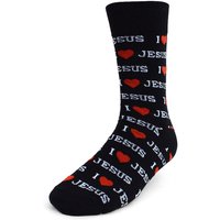 Men's I Love Jesus Novelty Socks Black With Red Hearts