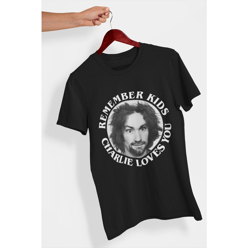 Charlie Loves You T-shirt Charles Manson Shirt And Sticker — T-shirts pour hommes