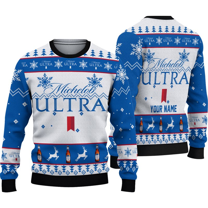 Michelob Ultra Christmas Ugly Sweater Knitted Christmas Sweater — Chandails pour hommes