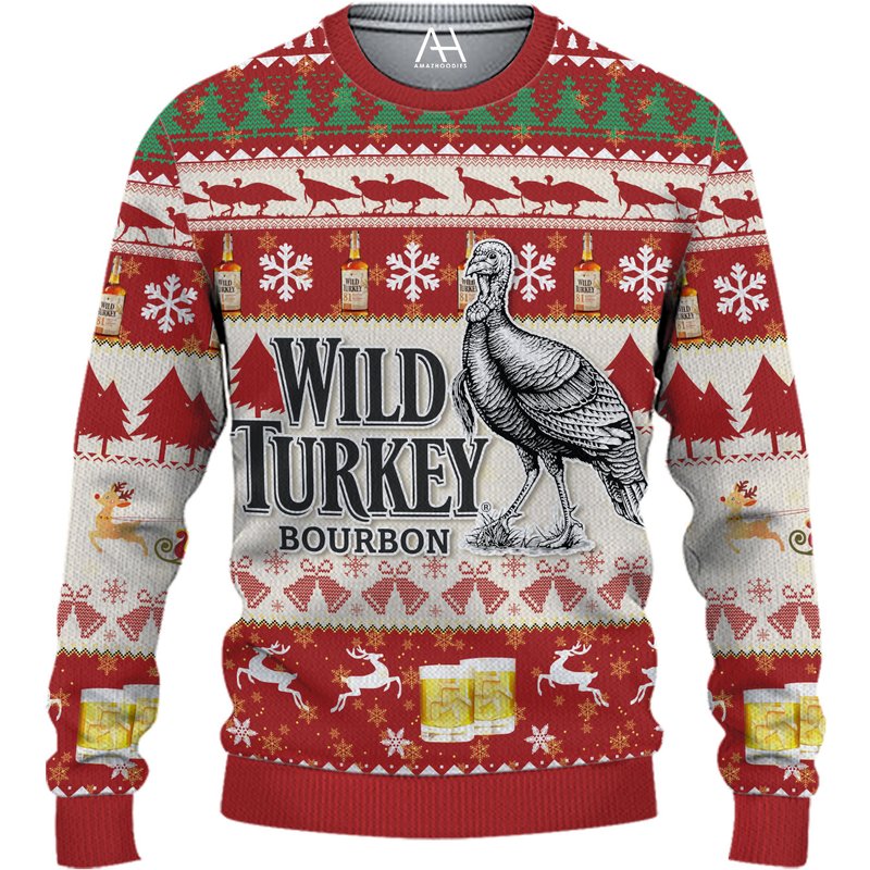 Wild Turkey Bourbon Beer Christmas Ugly Sweater — Mens Sweaters