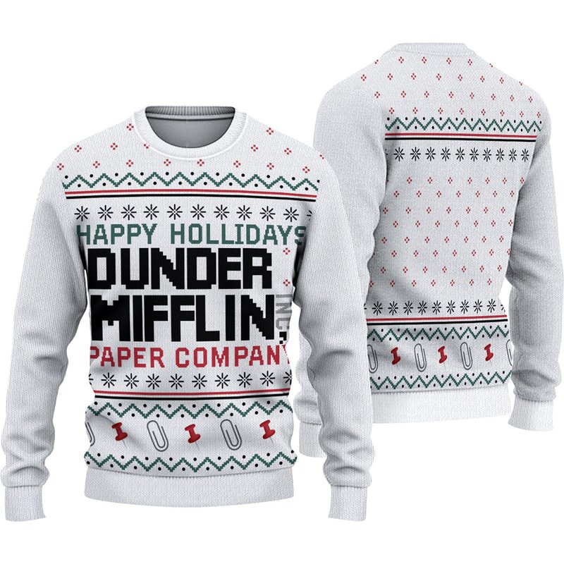The Office Happy Holliday Dunder Mifflin Ugly Christmas 3d Sweater — Chandails pour hommes