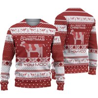 All I Want For Christmas Is You Moo Pattern Red Ugly Christmas 3d Sweater