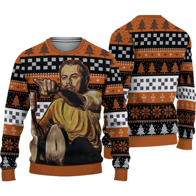 Leonardo Pointing Meme Ugly Christmas Sweater, Leonardo Dicaprio Ugly Christmas 3d Sweater — Chandails pour hommes