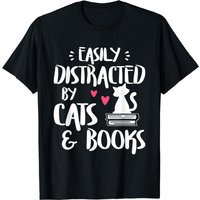 Easily Distracted By Cats And Books - Cat & Book Lover T-shirt — T-shirts pour hommes