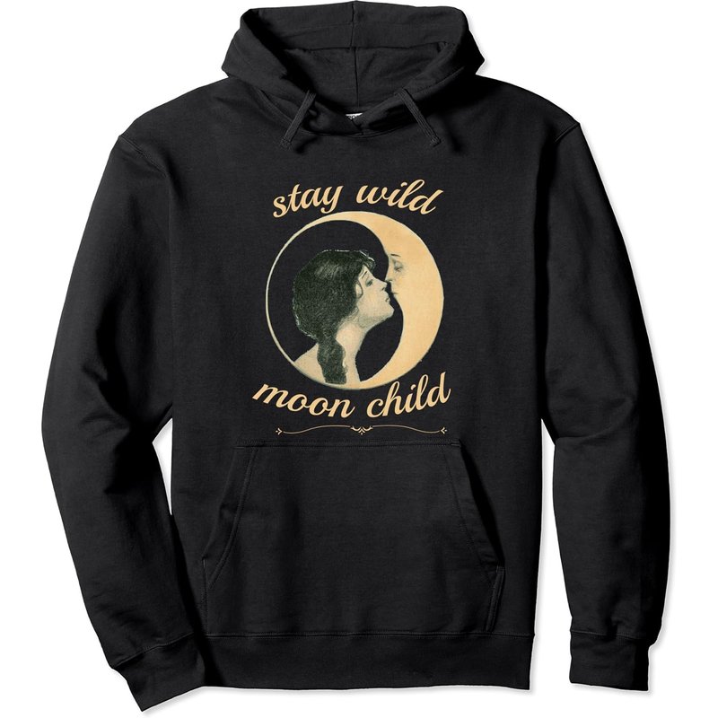 Stay Wild Moon Child, Girl Kissing The Moon, Inspirational Pullover Hoodie — Sweats à capuche pour hommes