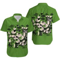 Drum Pattern On Green Hawaii Shirt, Tropical Summer Holiday Hawaiian Shirt — Chemises décontractées pour hommes