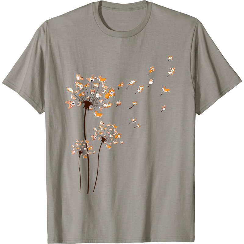 Corgi Flower Fly Dandelion Shirt Cute Dog Lover T-shirt — T-shirts pour hommes