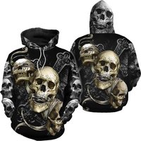 Black Idgaf See Speak Hear No Evil Skull Warrior 3d Hoodies — Sweats à capuche pour hommes