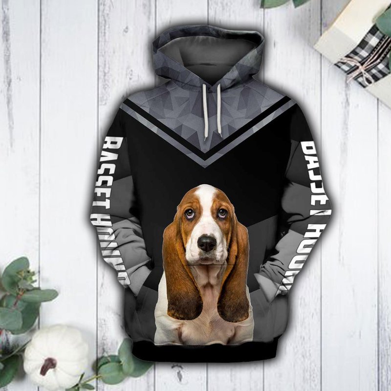 Unisex Black White Basset Hound Sweatshirt Hoodie, Cute Basset Hound Hoodie — Sweats à capuche pour hommes