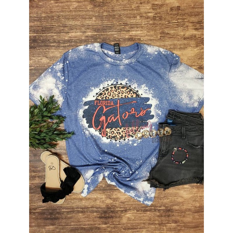 Bleached Fl Gators T-shirt. Orange And Blue Sparkle With Leopard