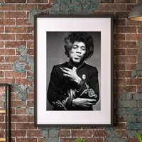 Jimi Hendrix Black And White Photo Wall Art, Jimi Hendrix Poster — Posters & Prints