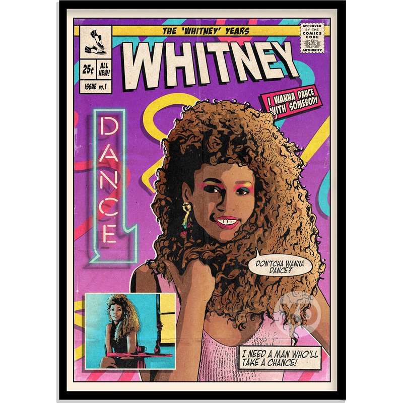 Whitney Houston - I Wanna Dance With Somebody Vintage Comic Cover Art Print Poster — Affiches et impressions