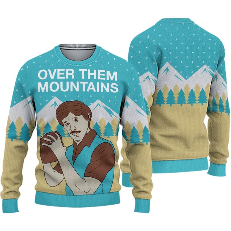 Over Them Mountains Uncle Rico Ugly Knitted Christmas Sweater — Chandails pour hommes