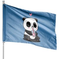 Cute Anime Panda Is Drinking Boba Bubble Tea L Funny Kawaii House Flags — Drapeaux décoratifs