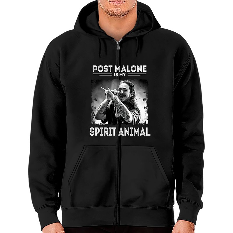 Post Is My Spirit Animal Zip Hoodies Malone Rapper — Sweats à capuche pour hommes