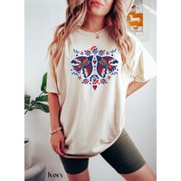 Scandinavian Folk Art Flower Bird T Shirt