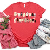 Sheep Lover Animal Tshirt, Breeds, In A Row, Farm Animals Tee