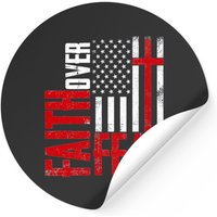 Christianity Cross Us Flag Faith Over Fear Patriotic Jesus Stickers
