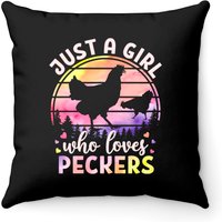 Just A Girl Who Loves Peckers Watercolor Chicken Lovers Pullover Throw Pillows — Decorative Cushions